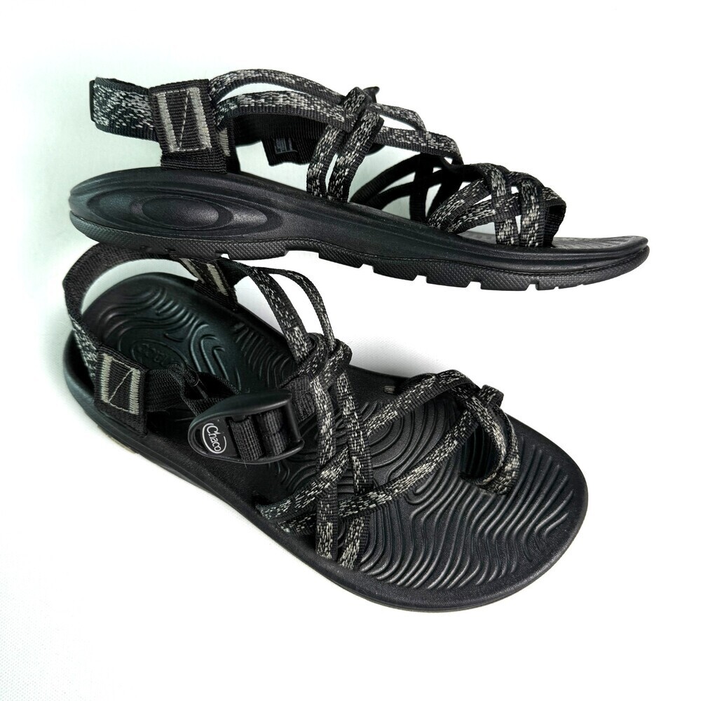 Chaco Women's ZX/2 Cloud Sandals - Black & Grey Pattern - Toe Loop - Size 7